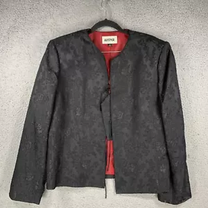 Kasper Jacket Womens 16 Red Black Floral 3/4 Sleeve Tie Front Business Career - Picture 1 of 10