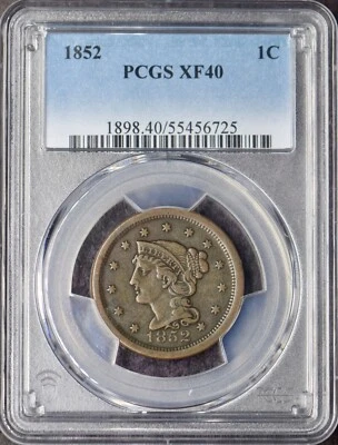 1852 Braided Hair Large Cent - PCGS XF40 - ✪COINGIANTS✪ - Image 1 of 2