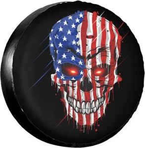 American Flag Skull Patriotic Spare Tire Cover,Universal Wheel Tire Cover for Tr - Picture 1 of 12
