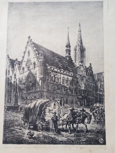 große radierung erich rohrhirsch rar ansicht von ULM Donau 1942 stuttgart spitz - Bild 1 von 2