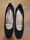 Trotters Lauren Patent Suede Leather Wedges Navy 8N