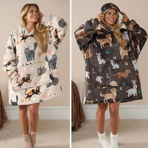 Dog Hoodie Blanket Oversized Cat Paw Plush Super Soft Giant Warm Wearable Throw - Picture 1 of 18