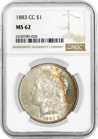 1883 CC Carson City $1 Morgan Silver Dollar NGC MS62 Uncirculated Coin Toned Cover