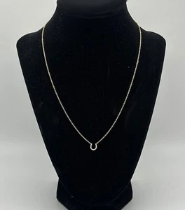 14k Gold 18" Necklace, Horseshoe center piece set with 0.08cts of Diamonds  2g - Picture 1 of 10