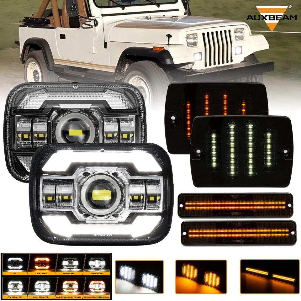 Combo de luces de señalización lateral de señal de giro de faros LED para Jeep Wrangler YJ 1987-1995 Foto 1 de 4