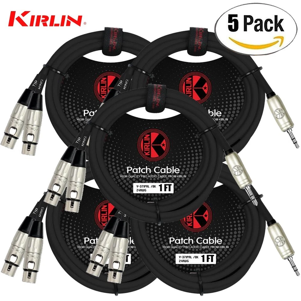 PACK de 5 Kirlin 1 ft 3,5 mm TRS - Cable en Y doble XLR hembra sin ruido Y-371 PRL-01/BK Foto 1 de 1