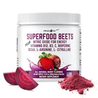 Super Organic Beets Nitric Oxide B12 B3 C BioPerine BCAA L-Arginine L-citrulline - Image 1 of 4