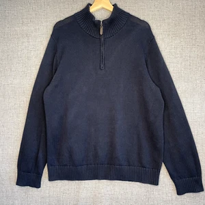 LL Bean Knit Sweater Men's L Blue 1/4 Zip Mock Neck Long Sleeve Pullover - Picture 1 of 10