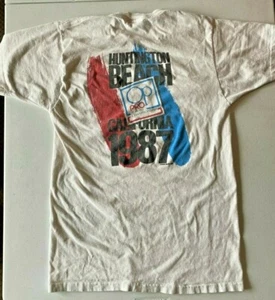 De colección 1987 OP PRO/US Open of Surfing Championship Huntington Beach, Ca White T - Imagen 1 de 8