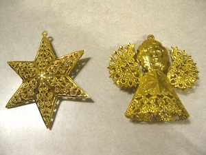 Vintage Echartina Gold Tone Filigree West Germany Christmas Ornament STAR, ANGEL - Picture 1 of 8