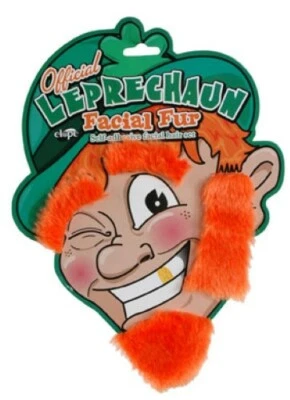 Leprechaun Beard/ Sideburn & Eyebrow Set Orange Faux Fur Self Adhesive Disguise - Image 1 of 2