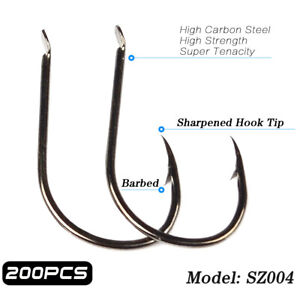 Lots 200pcs Fishing Hooks Black High Carbon Steel Annular Barbed Jig Sharpened