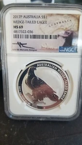Australia 2017P $1 $1.00 Silver 1 Oz NGC MS69 Wedge Tailed Eagle Mercanti Signed - Picture 1 of 4