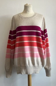 Jersey M&S autógrafo 100 % cachemir para mujer Reino Unido 24 beige rosa mezcla tejido a rayas - Imagen 1 de 7
