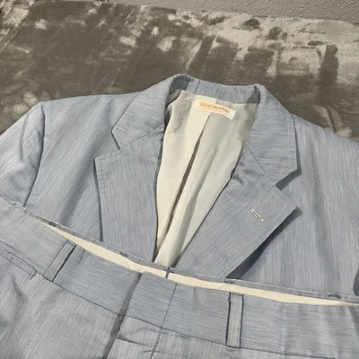 Vintage 70s Brooks Brothers Blue White Striped Pincord Suit 40R - 36x32 - Image 1 of 4