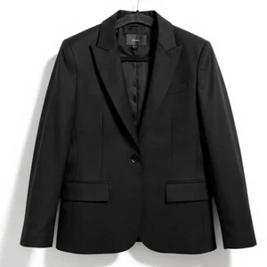 Theory Stretch Wool Blend One Button Tailored Blazer Black Workwear Jacket 8 USA - Picture 1 of 8