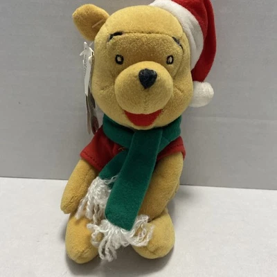 Disney Mouseketoys Christmas Pooh Bean Bag Plush Xmas Santa Hat Scarf 8" NWT - Image 1 of 4
