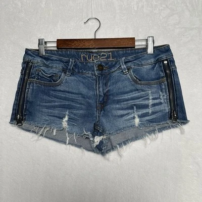 Pantalones Cortos De Colección Y2K Rue 21 Para Mujer Talla 5/6 Denim Corte Envejecido Dobladillo Crudo Cremallera Foto 1 de 4