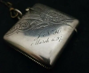 HENRY MATTHEWS match safe sterling 1896 Birmingham **STERLING SILVER** beautiful - Picture 1 of 11
