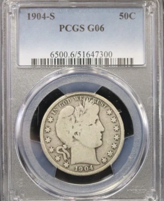 1904-S BARBER SILVER HALF DOLLAR BETTER DATE  PCGS G06 ACTUAL COIN #H312 - Image 1 of 2
