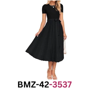 ZESICA Women Summer Short Sleeve Midi Dresses NO BELT Spring Crew Neck Dress, L - Picture 1 of 6