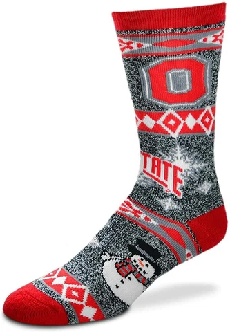 Ohio State Buckeyes NCAA FBF Ugly Christmas Sweater Snowman Crew Socks *Large Cover