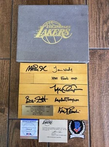 Team Signed 8x10 Lakers Game Used Floor Board Magic Worthy 1988 Finals MVP, +4 - Picture 1 of 11