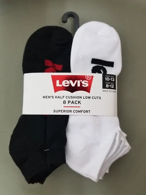 Nuevo paquete de 8 calcetines de corte bajo medio cojín Levi's para hombre. Foto 1 de 4
