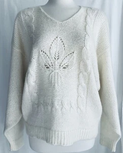 Vintage Catalina Wool Cable Knit Sweater Ivory White Size Large Dolman Sleeve - Picture 1 of 10