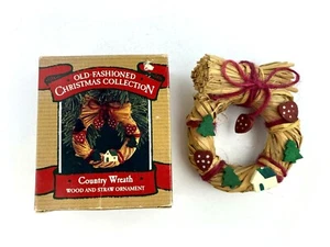 Hallmark Country Wreath 1987 paja y madera recuerdo adorno de Navidad - Imagen 1 de 6