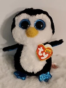 Ty Beanie Boo Penguin Waddles 6" Plush Blue Glitter Eyes Feet NWT New With Tags - Imagen 1 de 9