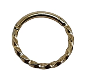 9ct Gold Nose Ring Twisted Rope Hinged Hoop 18g (1.0mm) Daith Tragus Septum Gold - Picture 1 of 14