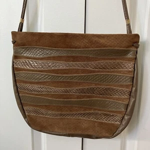 Vintage Mimo Sacs Tan Brown Patchwork Genuine Leather 80s Bag - Picture 1 of 10