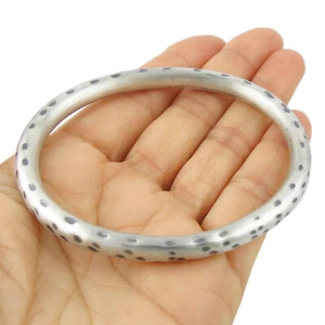 Hallmarked Animal Print Brushed 925 Sterling Silver Oval Bangle for Women - Picture 1 of 6