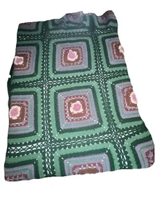 Crocheted Throw Blanket Vintage Multi-Colored Granny Square Afghan 72”x52” - Picture 1 of 3
