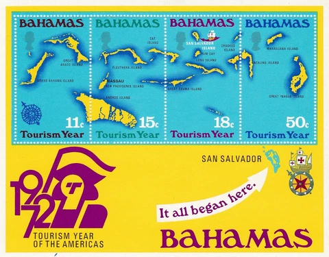 BAHAMAS #343 MNH SOUVENIR SHEET MAP OF THE BAHAMAS (TOURISM YEAR) Cover