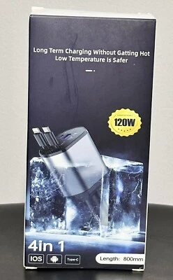 Retractable Car Charger 4 in 1 Fast Car Phone Charger 120W With USB Type C Cable - Image 1 of 2