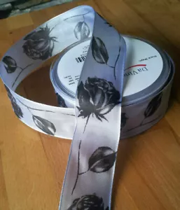 3m Trauerbinde Trauerschleife Rose 40mm Trauerband Draht Schwarz Band Silber - Bild 1 von 5