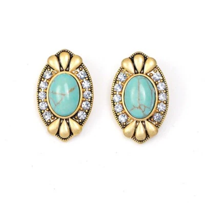 Turquoise Diamond Earrings, 18k Gold Turquoise Earrings, Jewelry Gift For Women - Image 1 of 4