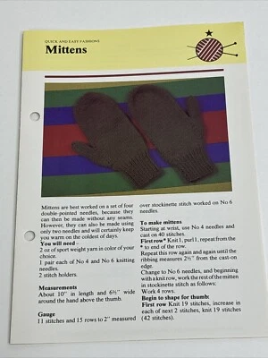 Mittens Knitting Pattern Card - Image 1 of 4