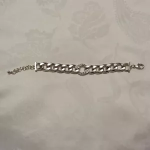 Cuban Link Chain Bracelet HipHop Womens Shiny Rhinestone Silver Color Jewelry  - Picture 1 of 6