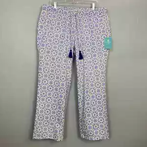 Caribbean Joe Tropical Bliss Blue Elastic Waist Tassel Drawstring Pants Size PXL - Picture 1 of 12