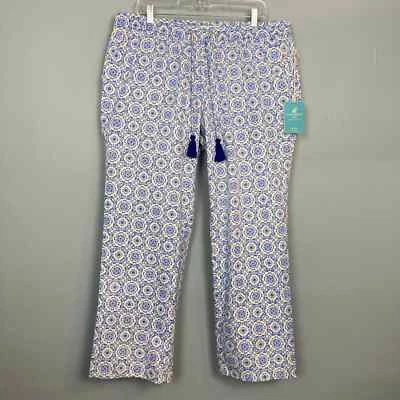 Pantalones Caribbean Joe Tropical Bliss Azul Cintura Elástica Borla Cordón Talla PXL Foto 1 de 4