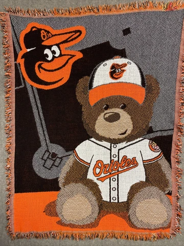 Baltimore Orioles Blanket Baseball MLB Bear Fringed Throw Logo Pennant 33 x 42 Cover