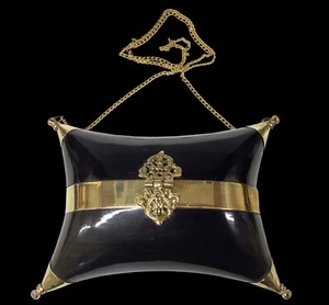 Art Deco Evening Handbag Pillow Shaped Polished Horn & Brass Immaculate 1930s - Picture 1 of 16