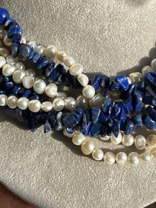 Fabuloso Collar de Lapislázuli Perla y Azul Múltiples Hilas 17" 188,76 g - Imagen 1 de 22