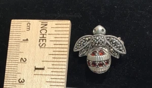 Vintage Designer Sterling Silver 925 Garnet Marcasite Bee Fly Insect Brooch Pin - Picture 1 of 6