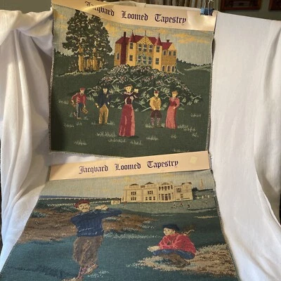 "Dos paneles de golf tapiz telar jacquard vintage The Olde Greensborough 18x17""" Foto 1 de 4