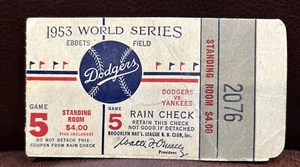 1953 Brooklyn Dodgers Mickey Mantle Hr GS World Series Ticket Yankees G5 - Picture 1 of 2
