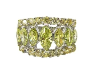 Yellow cubic zirconia stone ring with multi rows of stones set into a band ring - Picture 1 of 15